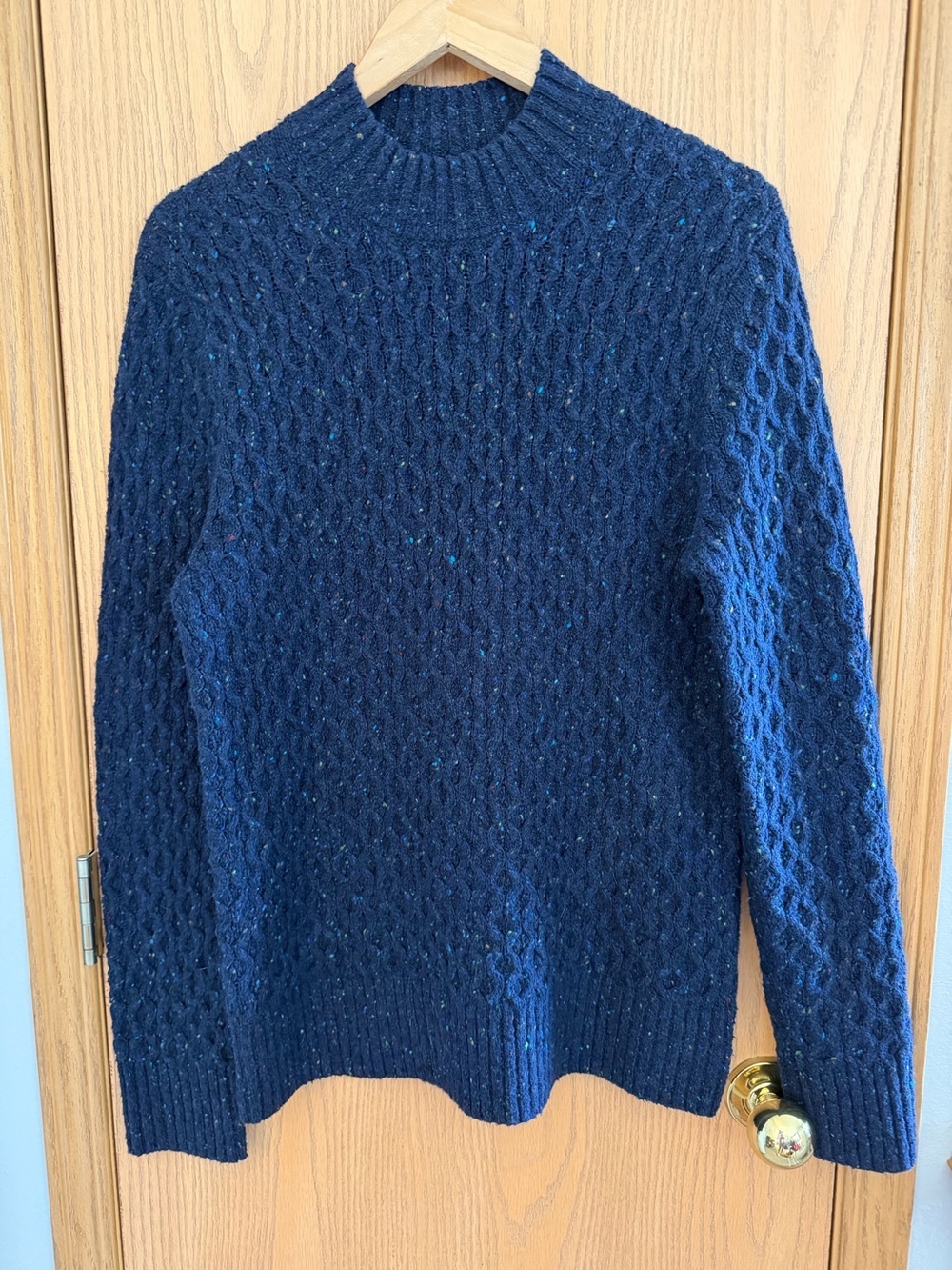 VINCE EUC Navy Blue Speckled Cable Knit Wool Fisherman’s Sweater Women’s Size S